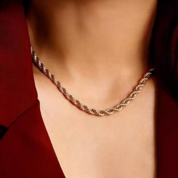 20”NEW GOLD CUBAN TWISTED CHOKER NECKLACE, NICE NECKLACE, CUTE NECKLACE - Picture 2 of 9